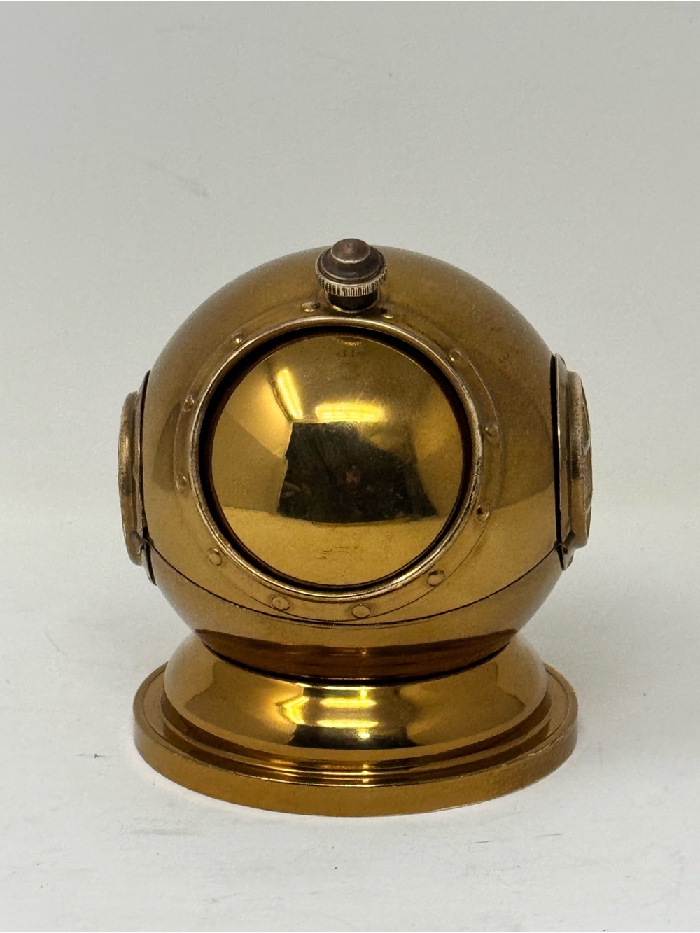 Vintage brass Diving Helmet cigarette stash, rotating face storage preowned